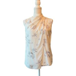 Rebecca Taylor White & Black Floral Dot Sleeveless High Neckline Blouse Size 2